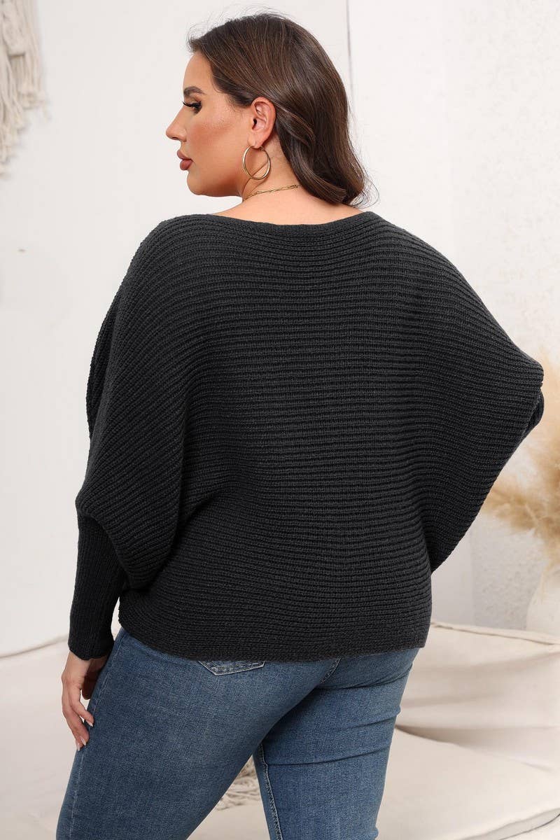 CWOSWL07414_PLUS SIZE WOMEN OFF-SHOULDER KNIT TOP