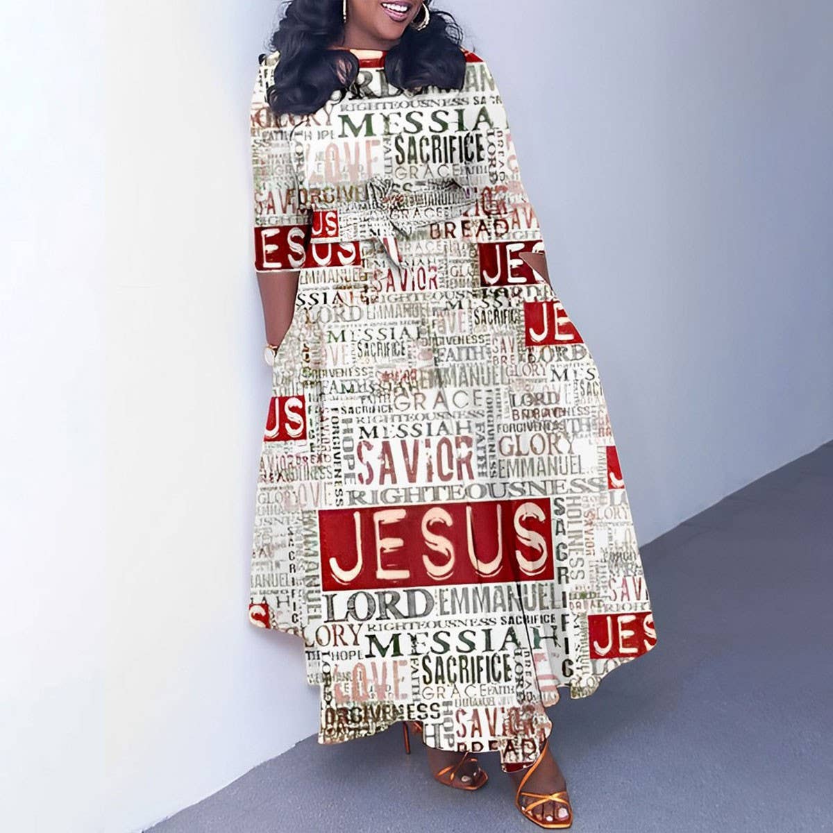 FASHIONABLE PRINTED LACE-UP OVERSIZED DRESS