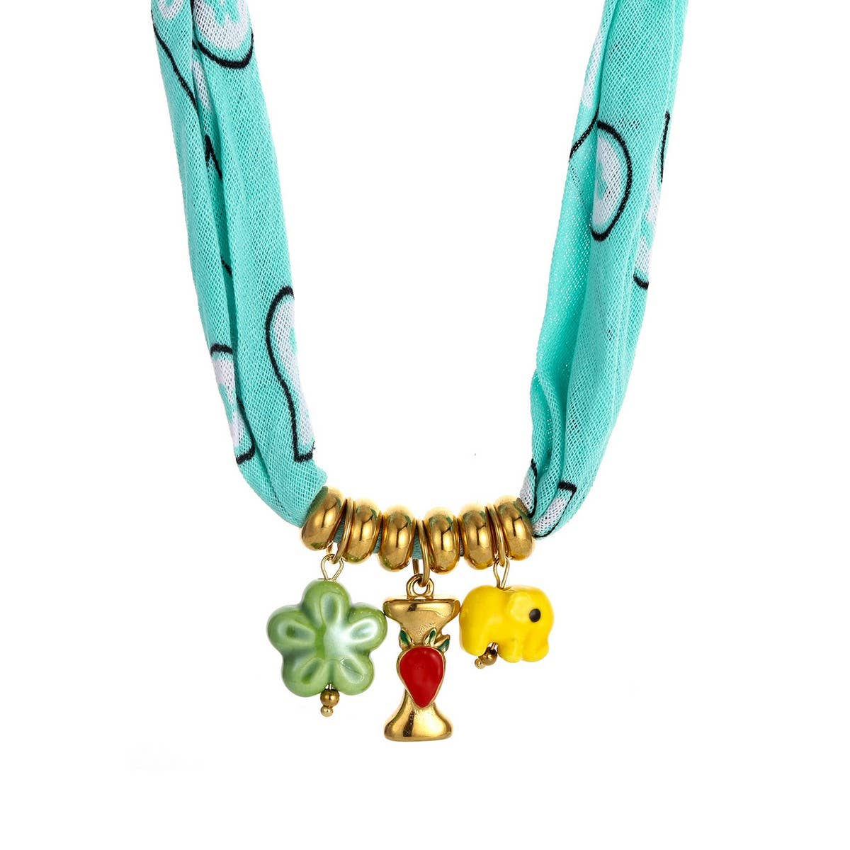 Colorful Scarf Necklace with Fruit Charms