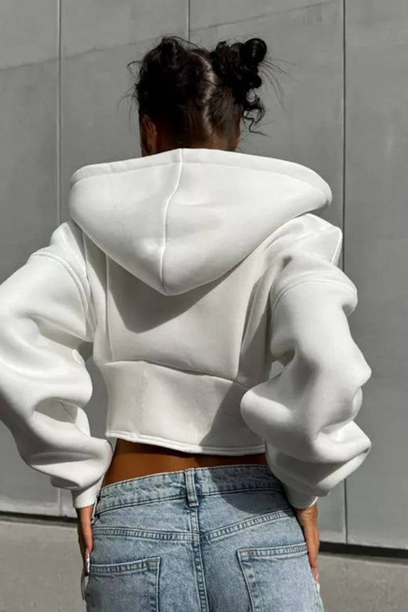 CWOCO00156_CROPPED ZIP-UP HOODED LONG-SLEEVED SWEATSHIRT