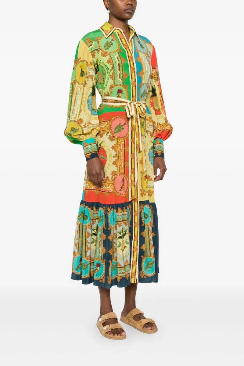 CWDMD5745_NEW PRINTED LANTERN SLEEVE SINGLE BREASTED DRESS