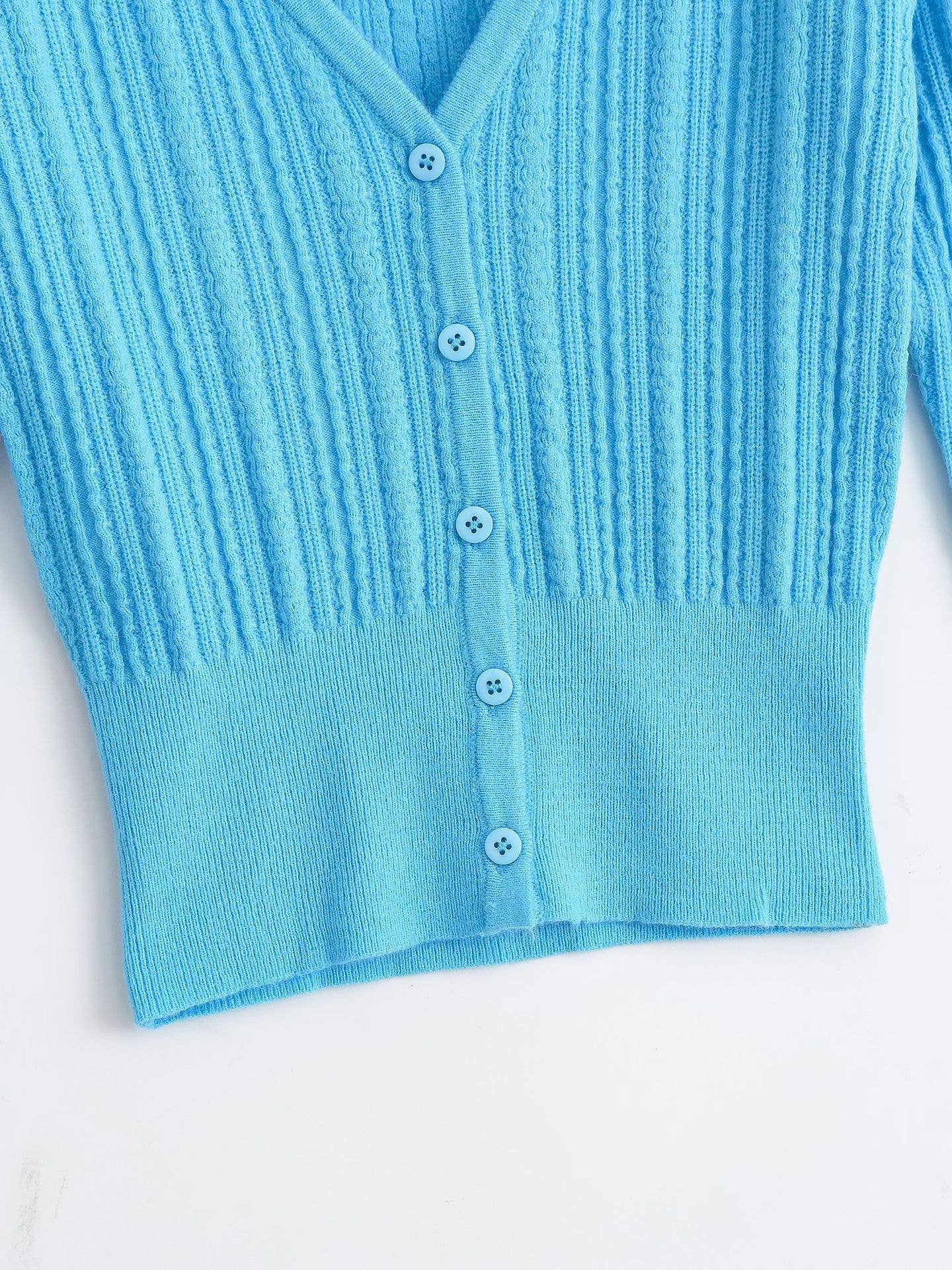 Solid-color V-neck long-sleeved knitted sweater