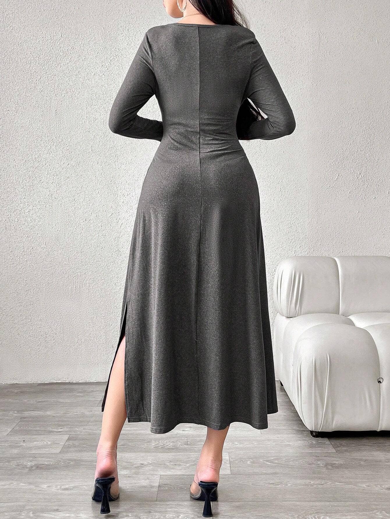 SQUARE COLLAR TEMPERAMENT FOLD WAIST DRESS