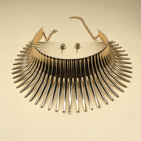 METAL FLOWER PUNK FASHION NECKLACE SET