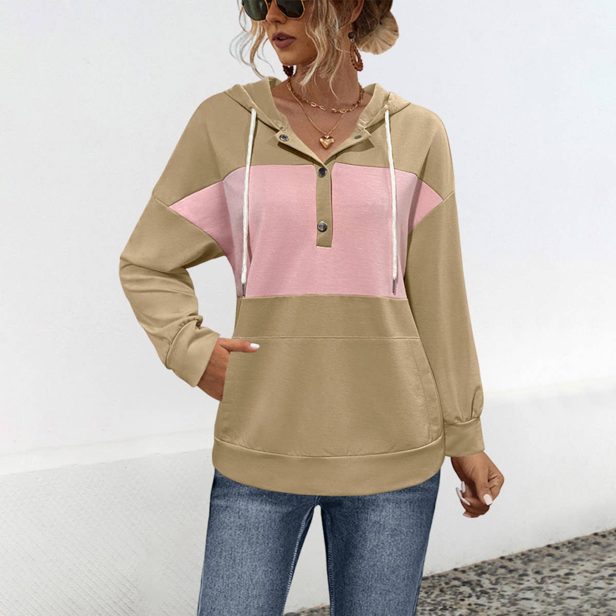 Fashion hooded patchwork color casual hoodie