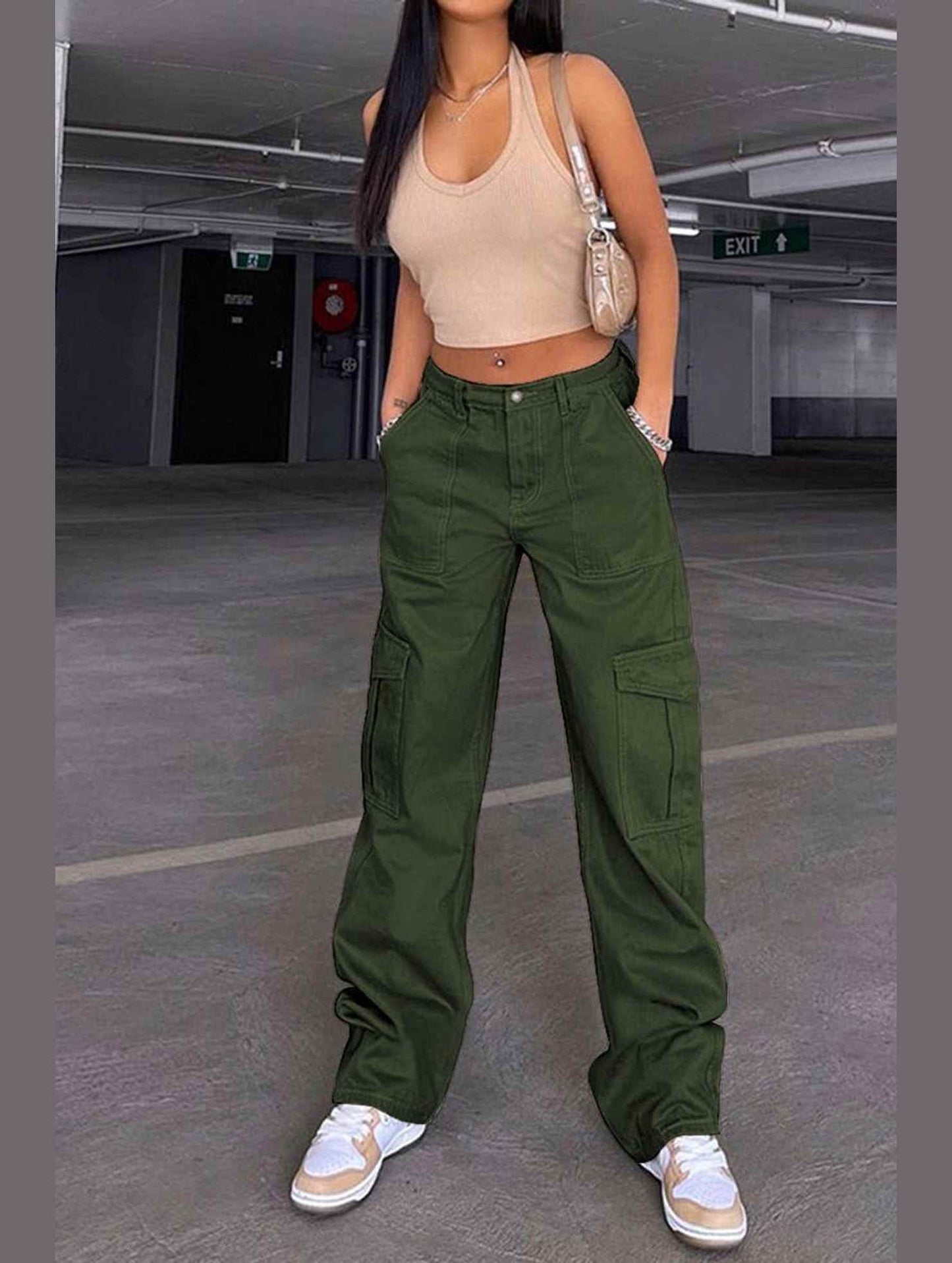 DENIM SEMI ELASTIC DESIGN CARGO PANTS_CWJP0180