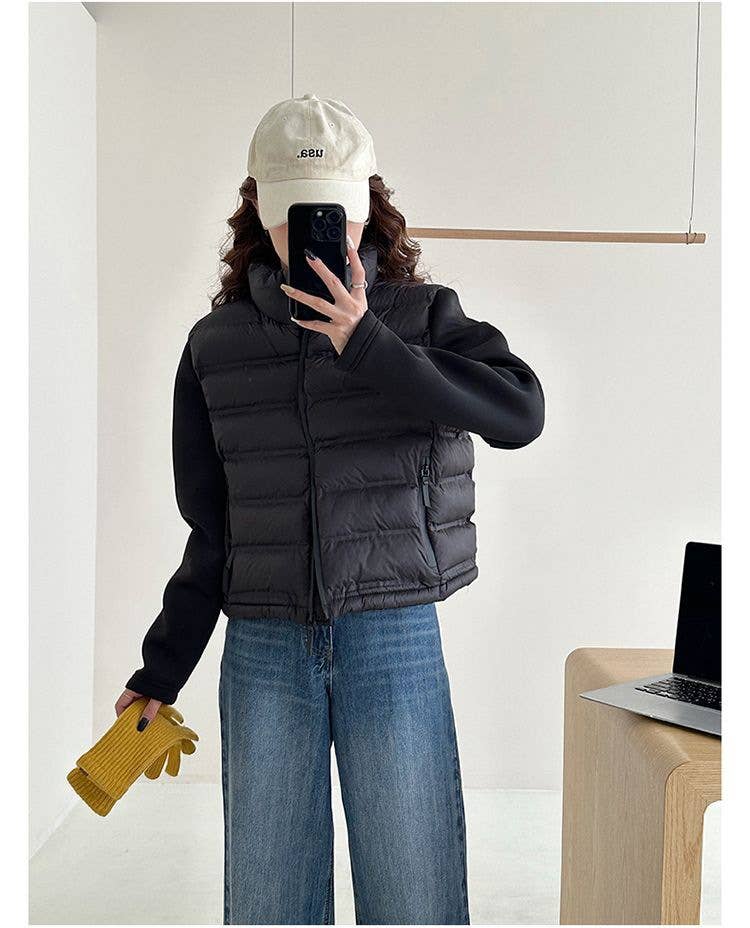 Short thin warm padded splicing padded jacket