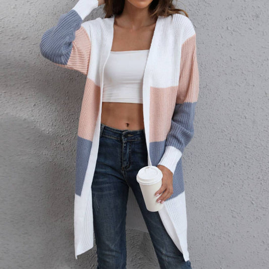 THREE-COLOR STRIPED PATCHWORK LOOSE KNIT COAT