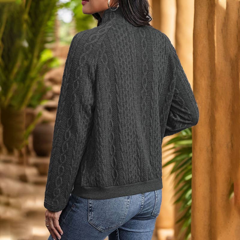 TEXTURED LONG SLEEVE SOLID COLOR HOODIE