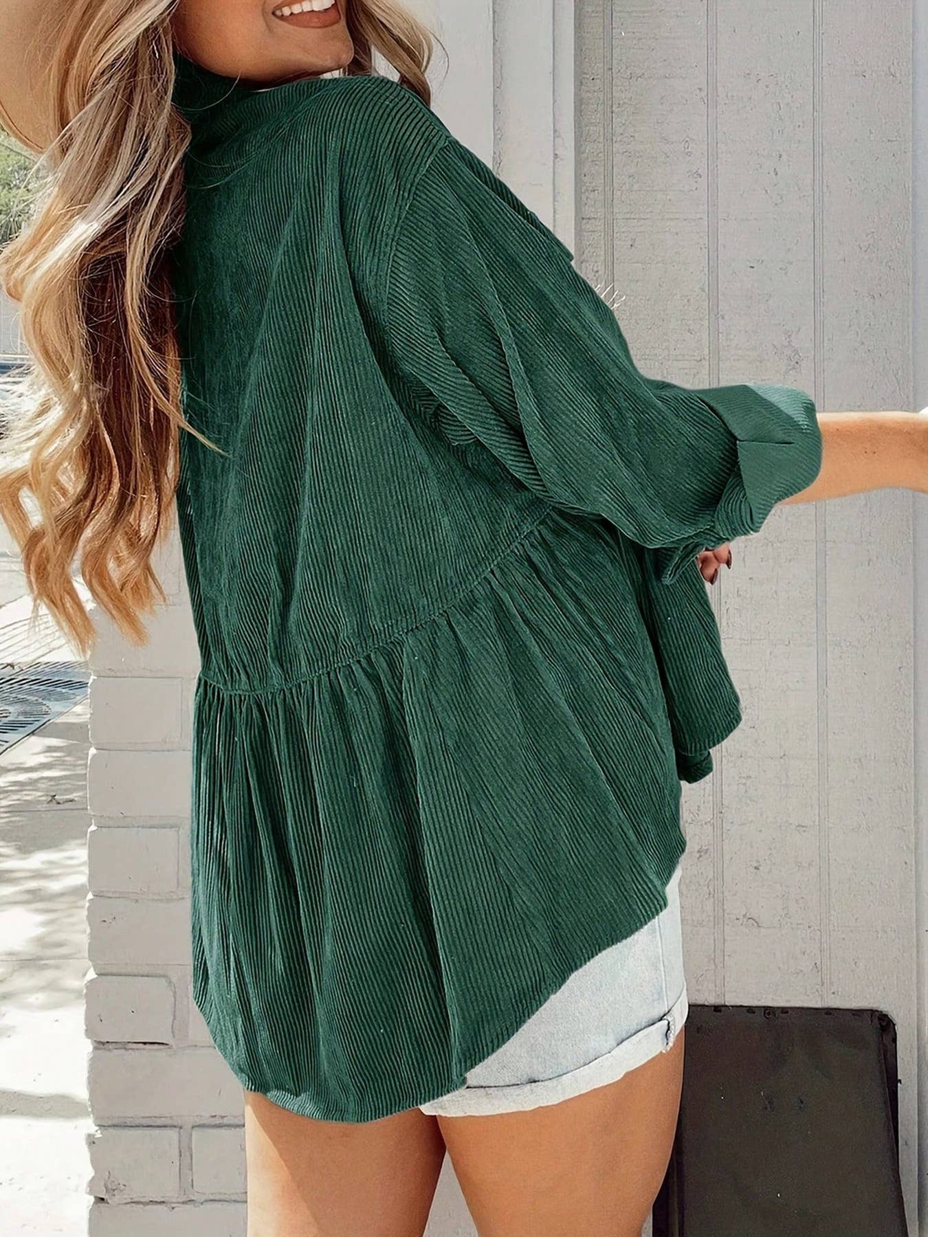 LAPEL SINGLE BREASTED CORDUROY PLEATED COAT