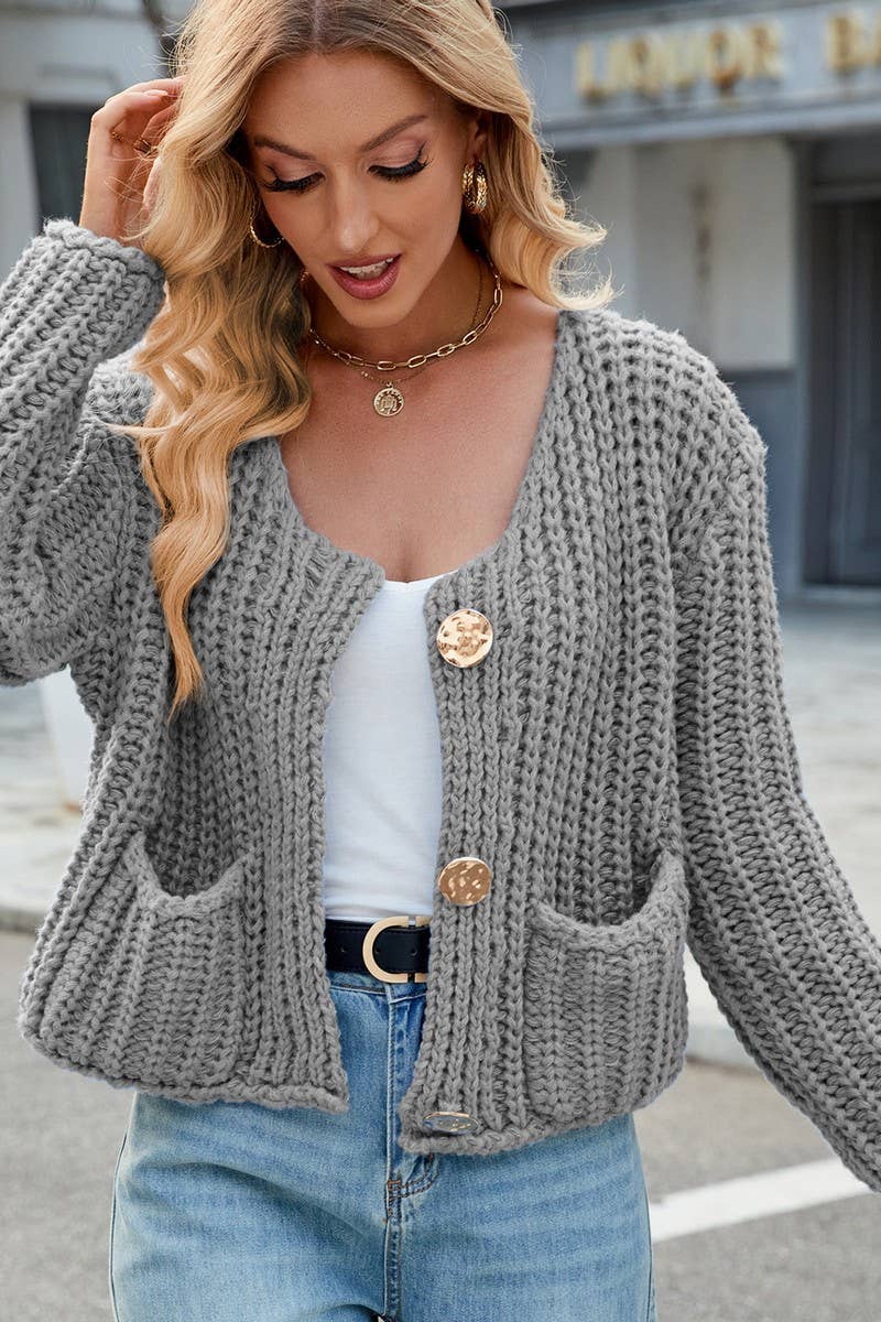 CWOCAL00845_SOLID COLOR LOOSE KNITTED CARDIGAN SWEATER