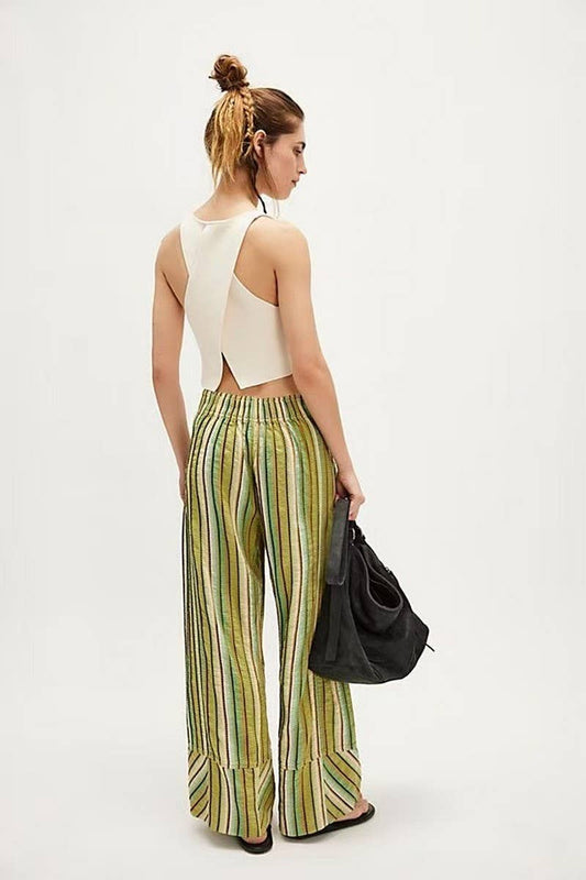 CWBLP2156_LOOSE FIT HIGH WAIST STRIPED WIDE LEG PANTS