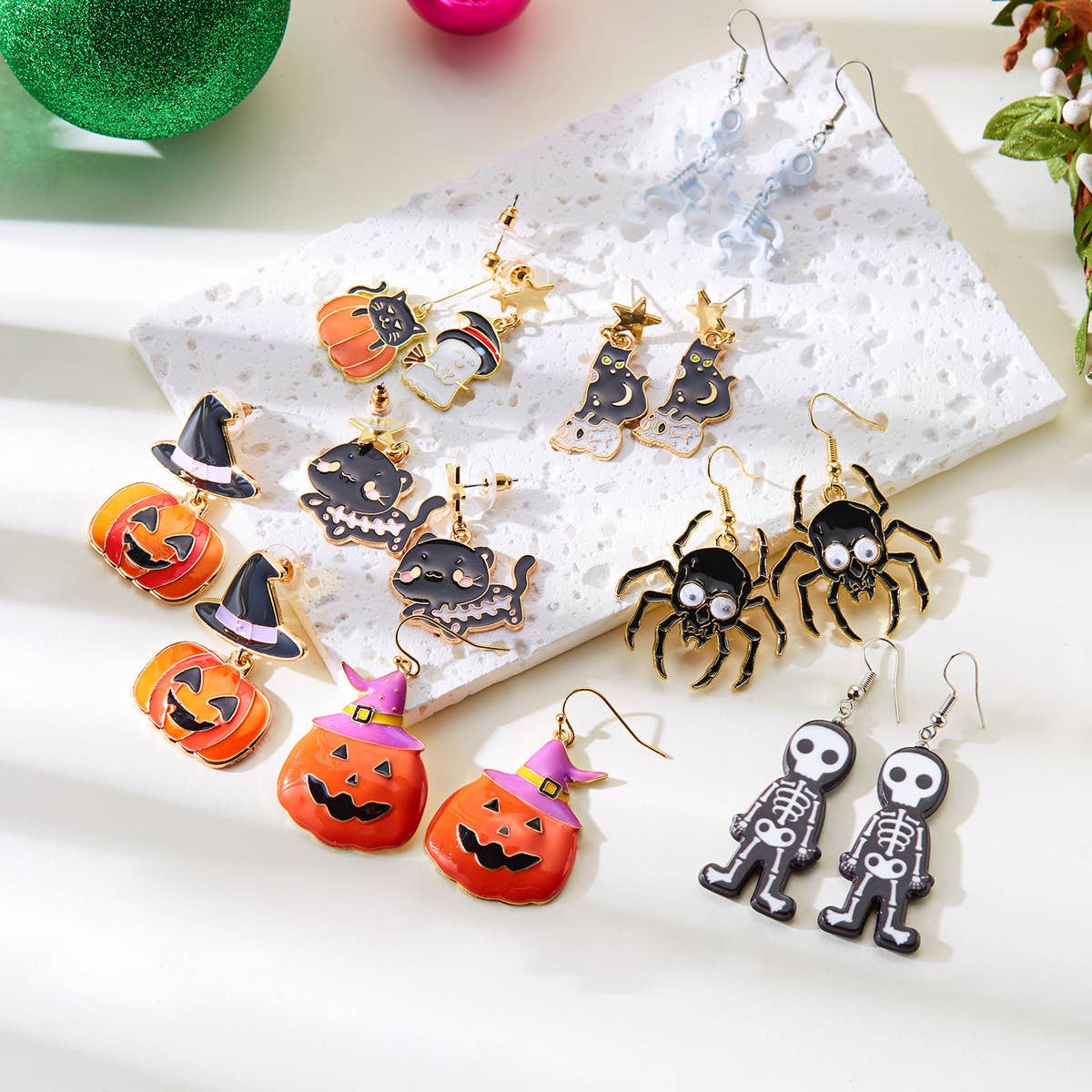 PUMPKIN SKULL BAT FUNNY HALLOWEEN EARRINGS_CWAJE2429