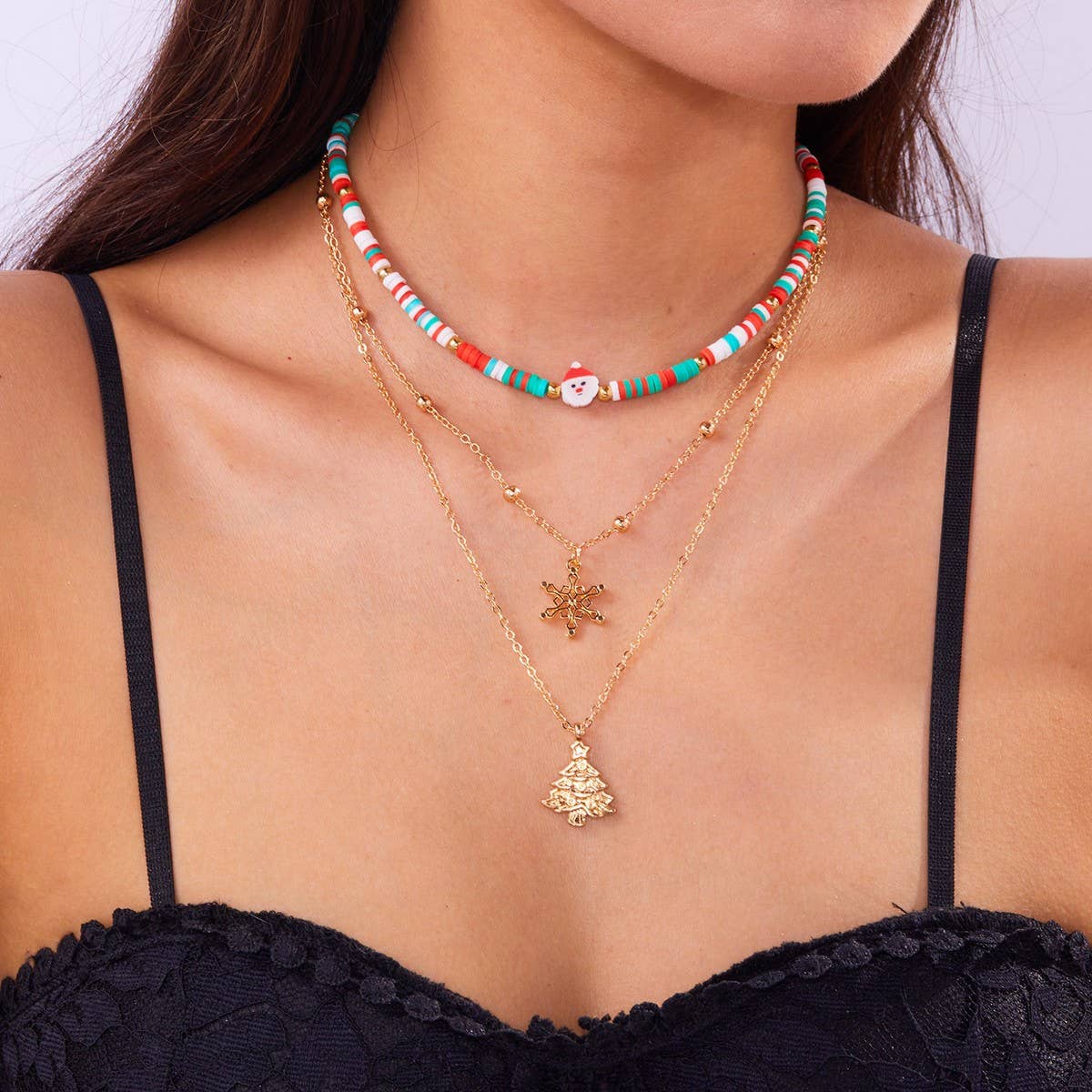 CWAJE2517_CHRISTMAS BEADED MULTI-LAYER NECKLACE