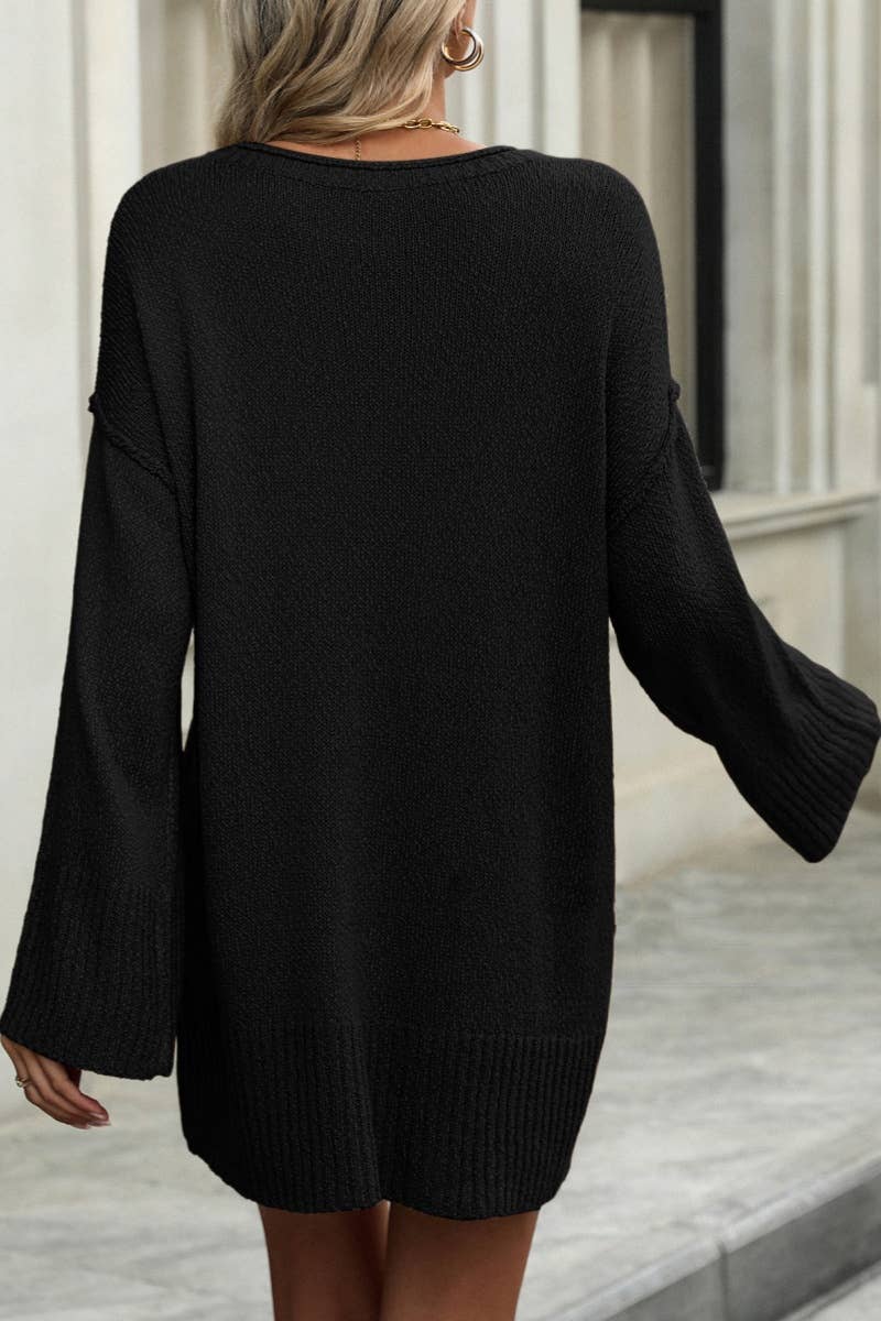 CWDSD6497_CREW NECK LONG SLEEVE SOLID COLOR SWEATER DRESS