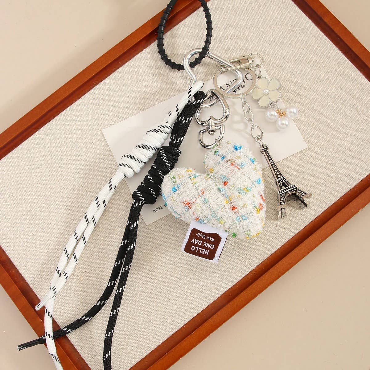 Heart Bow Fabric Charm ? Braided Bag Accessory