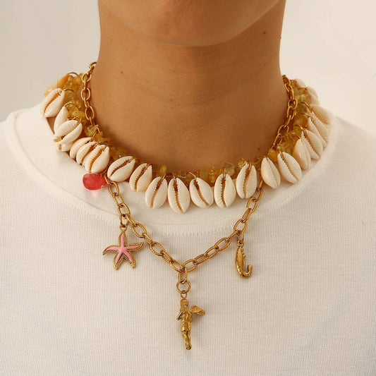 Ocean Shell Necklace with Starfish & Shrimp_CWMM8856