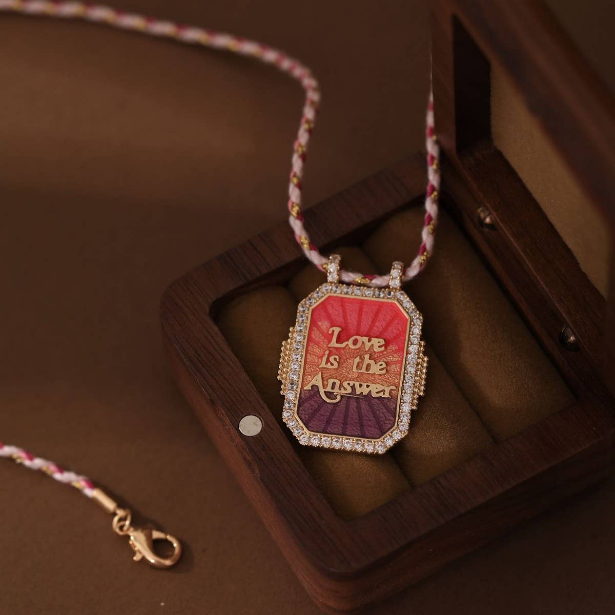 COLORFUL BRAIDED ZIRCONIA PENDANT NECKLACE