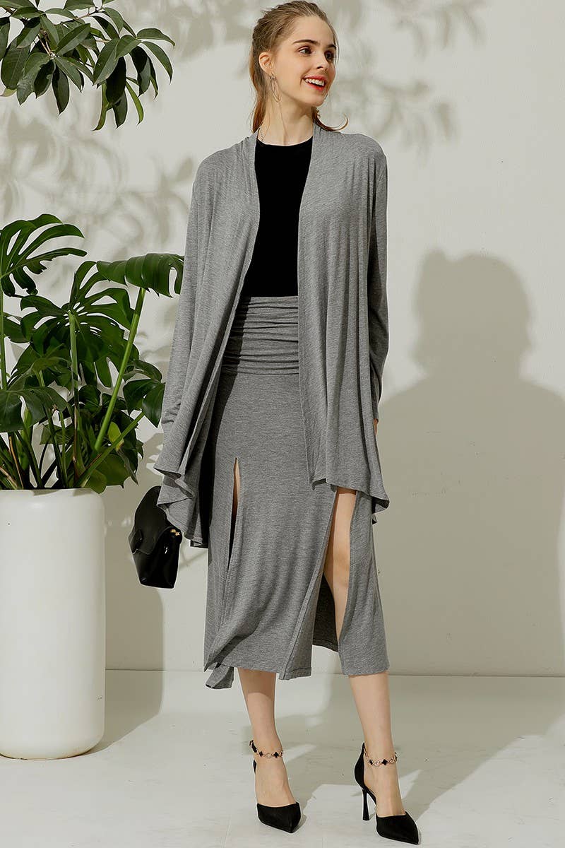 CWBLS120_HIGH WAIST SHIRRED FLOUNCE MAXI SKIRTS WITH SLIT