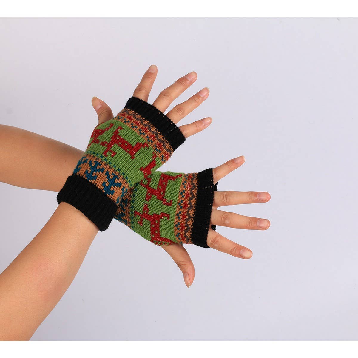 CWAG0083_Christmas Fawn Knitted Half Finger Gloves