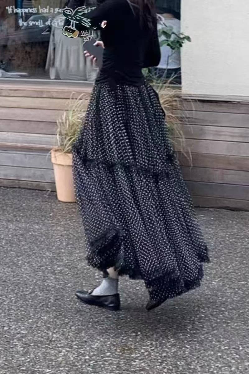 CWBMS0448_POLKA DOT MESH A-LINE MIDI SKIRT WITH TIERS