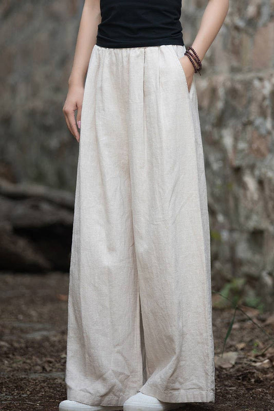 CWBLP1377_COTTON AND LINEN SAND-WASHED WIDE-LEG TROUSERS