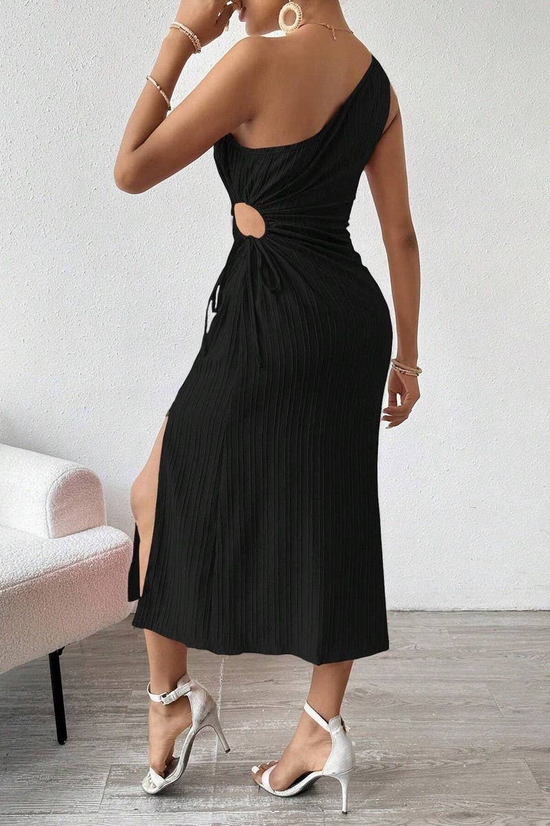 CWDMD5005_SUMMER SEXY ONE SHOULDER SLANT NECK SLIT DRESS