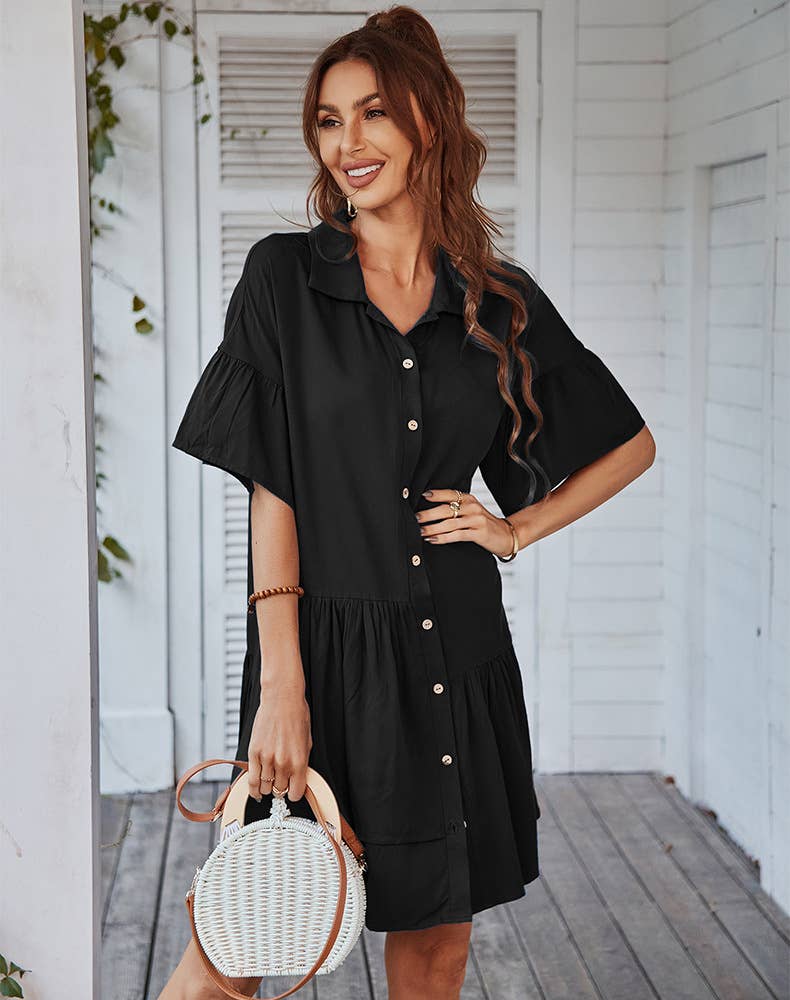 Leisure vacation solid color short dress