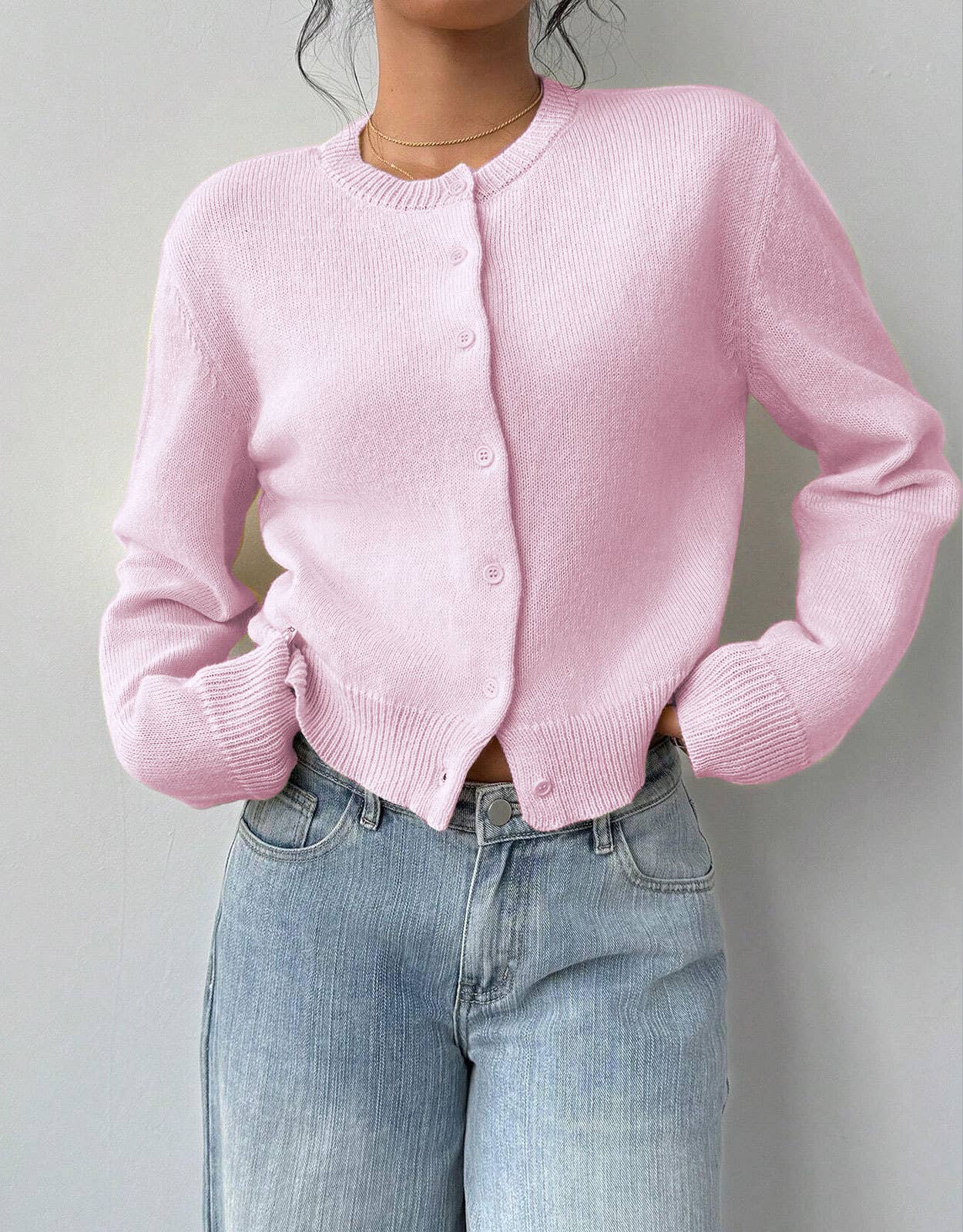 Thin,round-neck,single-breasted short cardigan