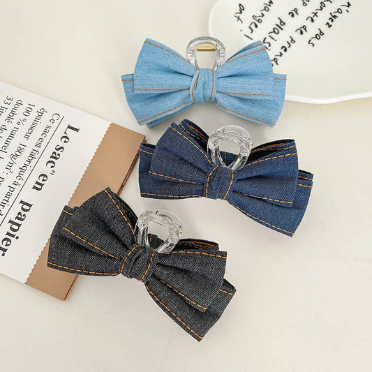 DENIM BOW RETRO VERSATILE HAIRPINS_CWAHA1197