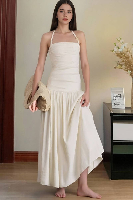 CWDHL1097_HALTER NECK BACKLESS SLEEVELESS MAXI DRESS