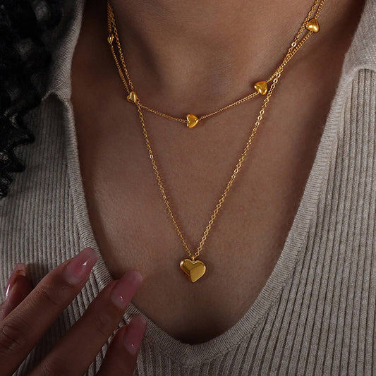 HEART SHAPED DOUBLE LAYER TITANIUM STEEL NECKLACE