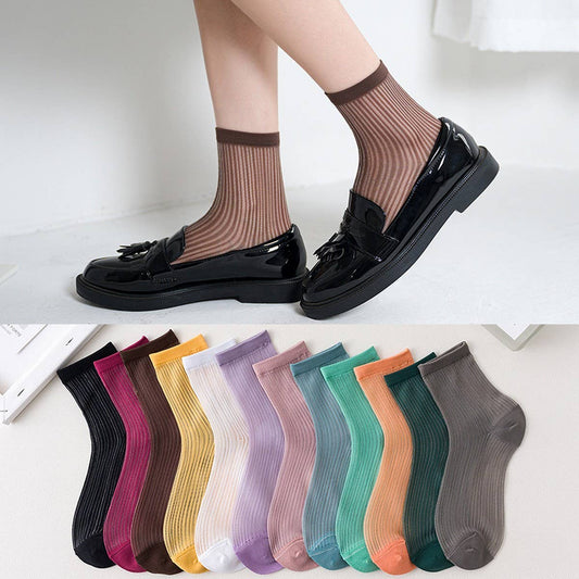 STRIPE MESH SOCKS FOR WOMEN MID TUBE TIDE SOCKS_CWMS054