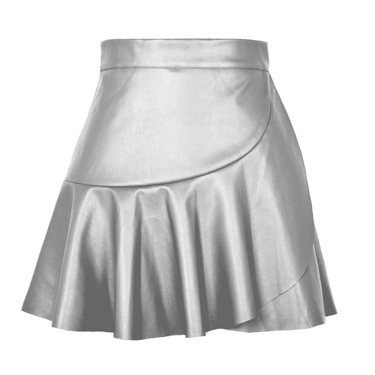 HIGH WAIST RUFFLED IRREGULAR LEATHER SKIRT