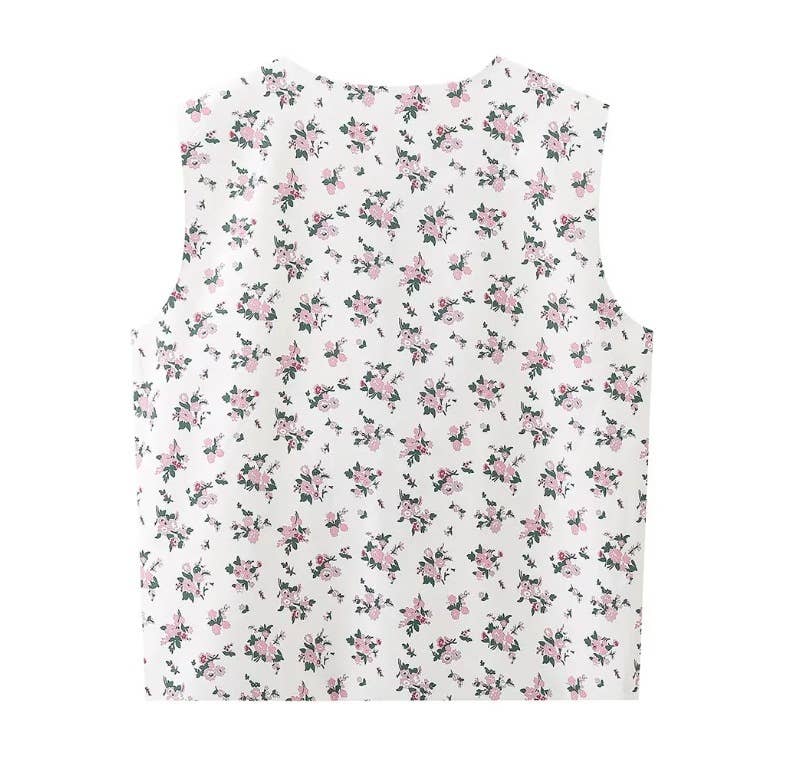 SHORT FLORAL PRINT STRAP VEST