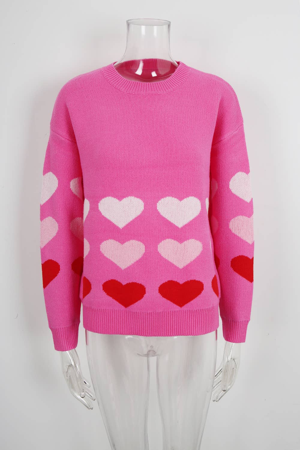 Round-neck knitted gradient heart sweater