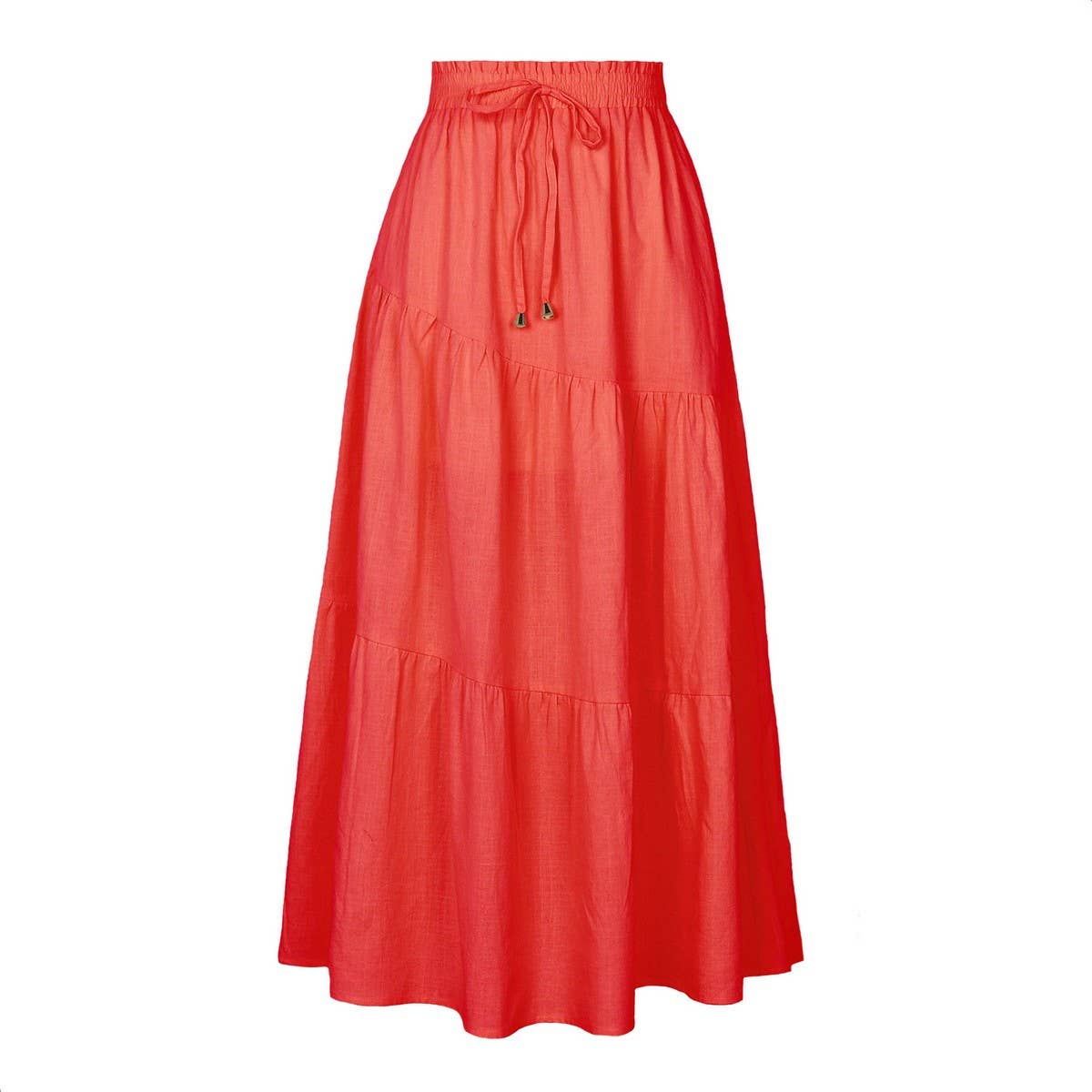COTTON AND LINEN MAXI SKIRT WITH PLEATED HEM