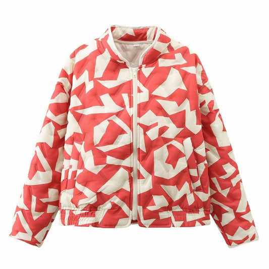 COLORBLOCK PRINT ZIP-UP QUILTED JACKET