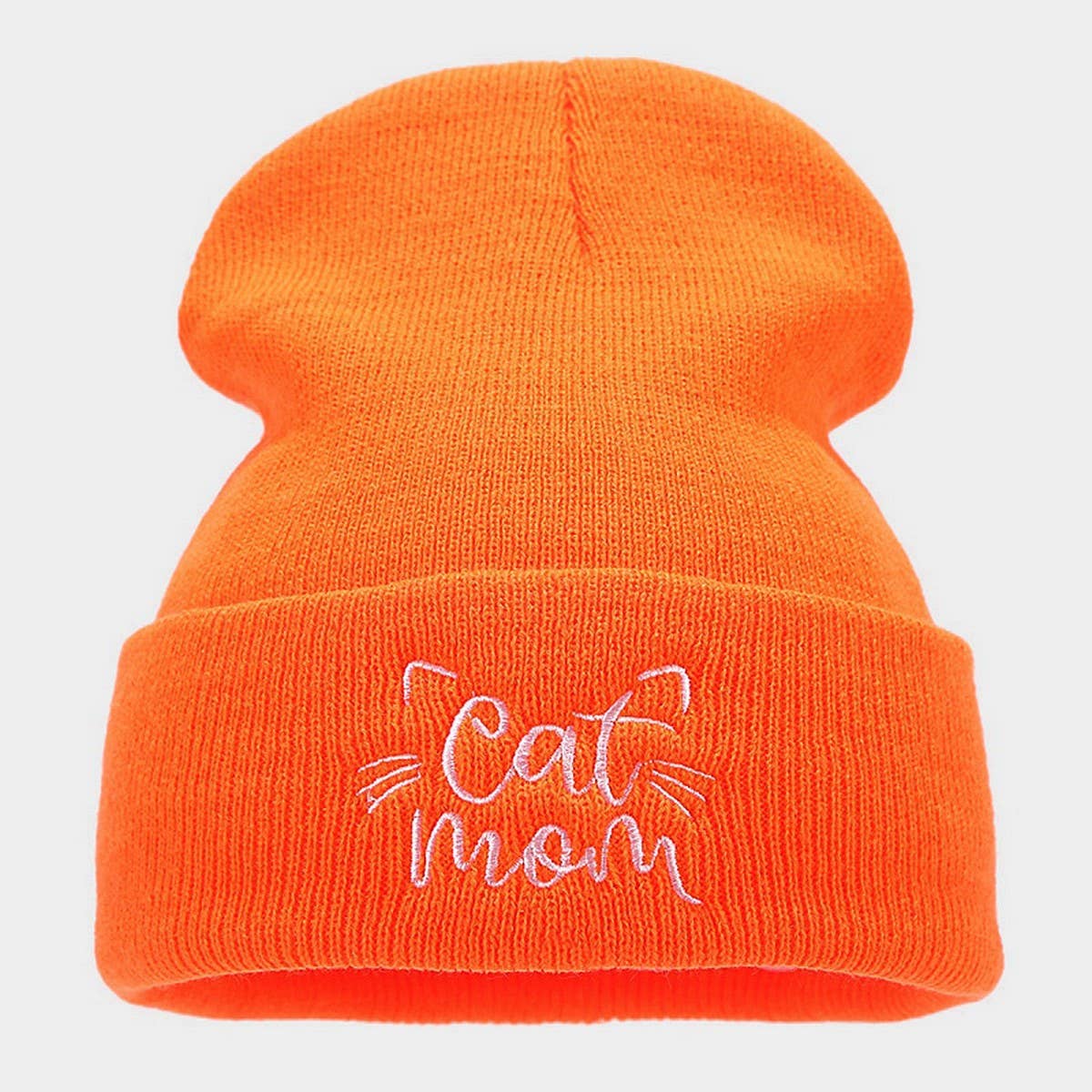CAT MOM EMBROIDERY SIMPLE PILE HAT KNITTED HAT_CWAH2069