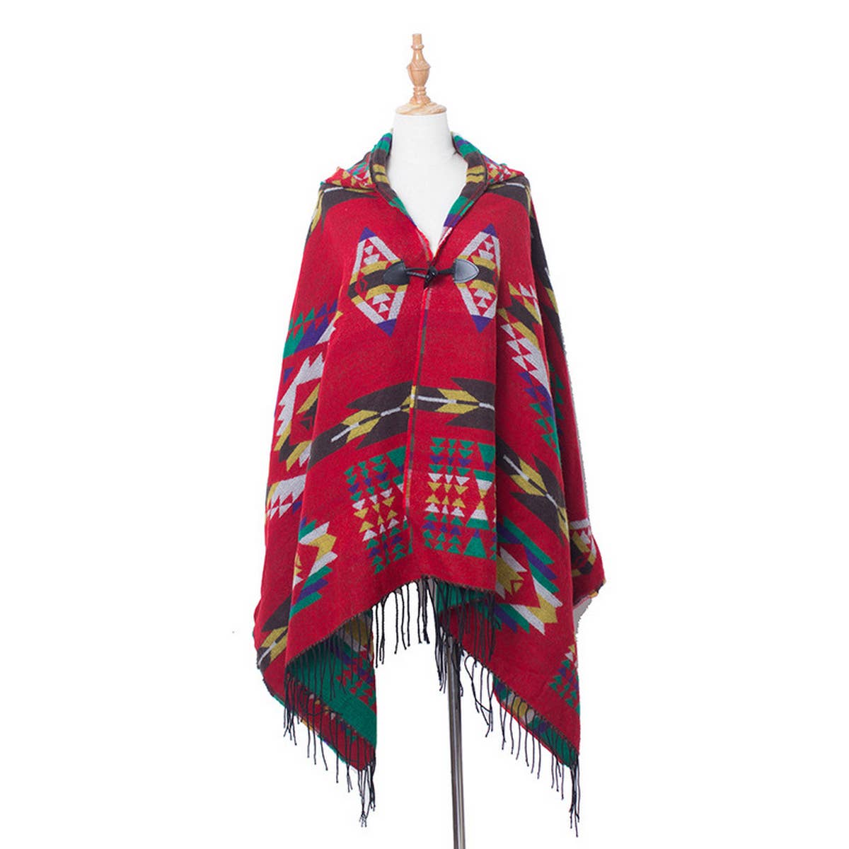 HORN BUTTON BOHEMIAN HOODED CAPE SHAWL