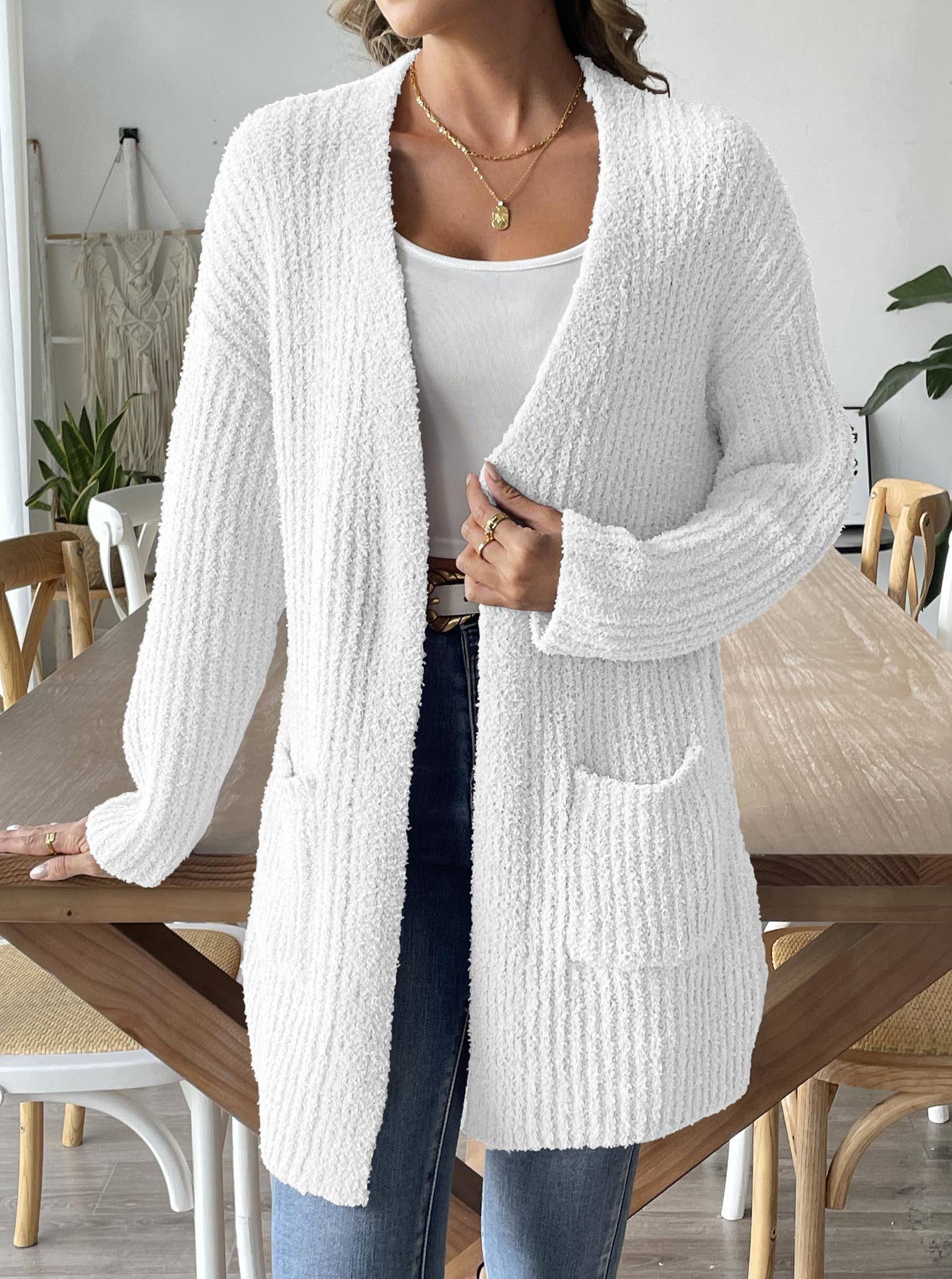 WOVEN SWEATER CASUAL DOUBLE POCKET CARDIGAN