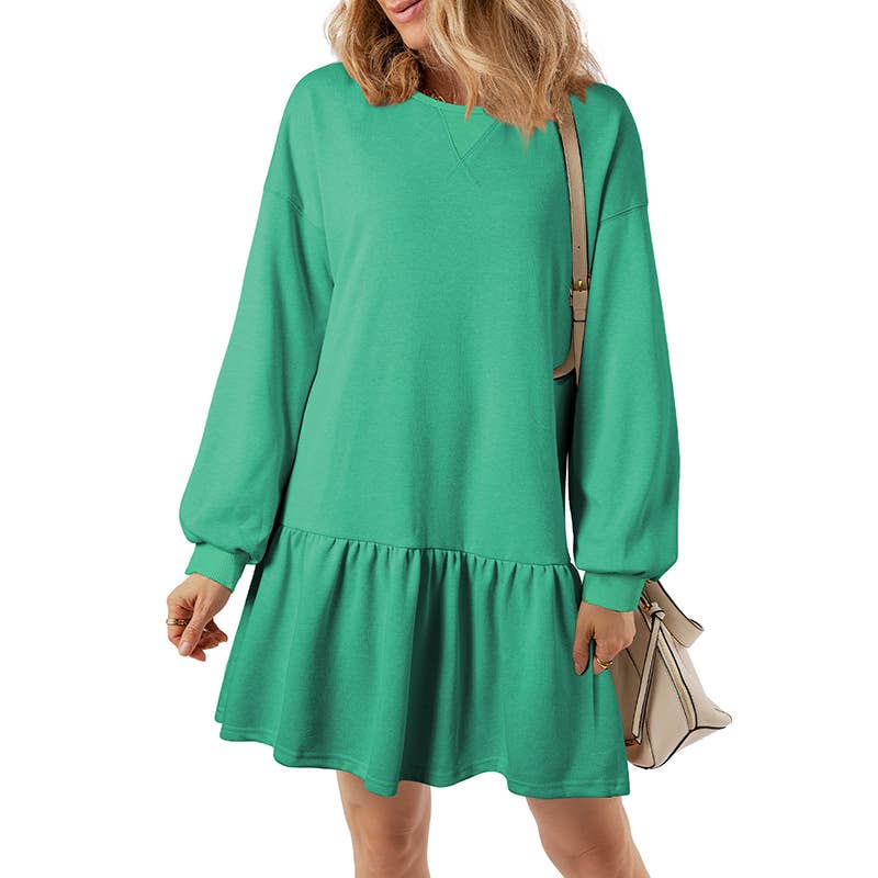 Ruffled long-sleeved sweatshirt dress