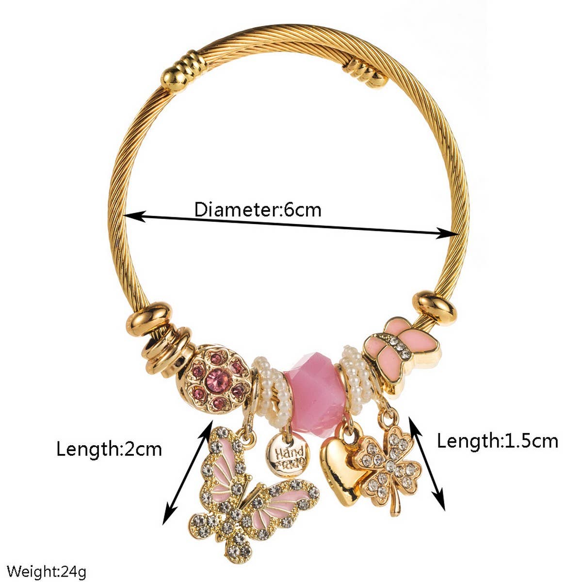 Adjustable Steel Bracelet with Butterfly & Clover_CWMM8600