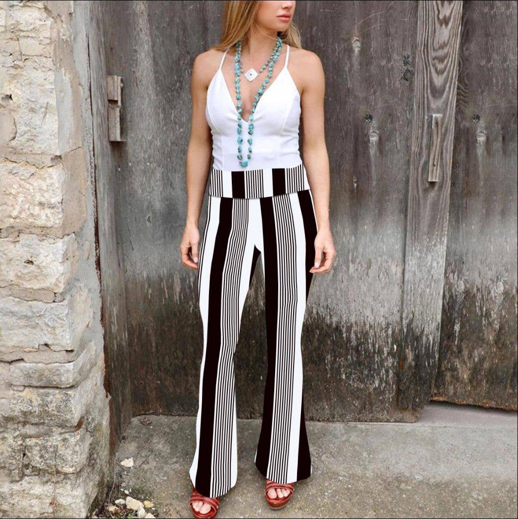 PRINTED TIGHT HEIGHT WAIST CASUAL FLARE PANTS