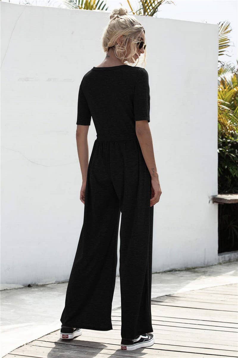 SOLID COLOR SHORT SLEEVED WIDE LEG LOOSE JUMPSUIT_CWSJS0428
