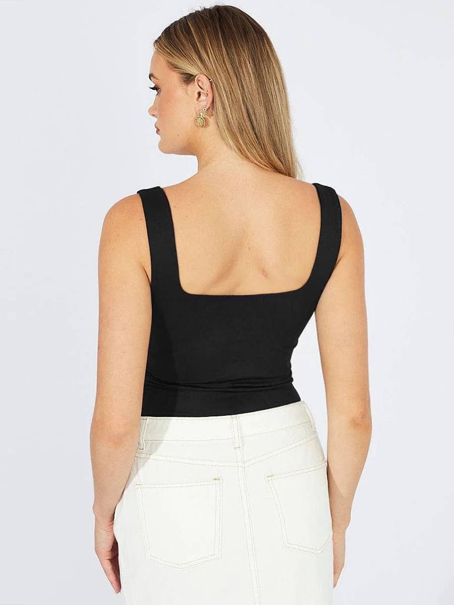 Solid color square neck slimming halter top