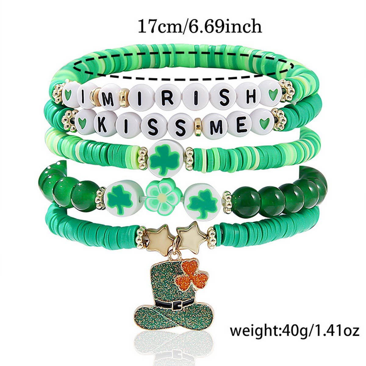 ST. PATRICK'S DAY LUCKY CLOVER CHARM BRACELET SET_CWMM3507