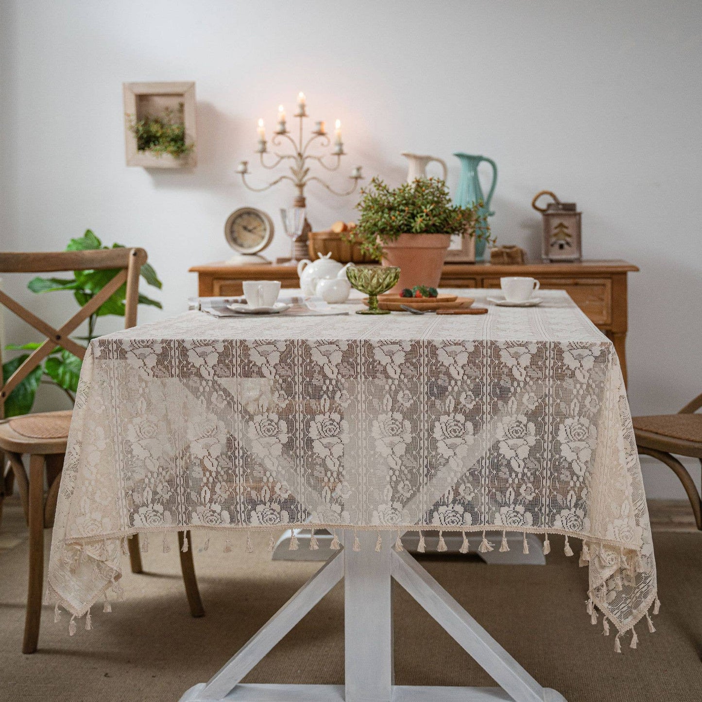 CROCHET HOLLOW TABLECLOTHS WITH TASSELS
