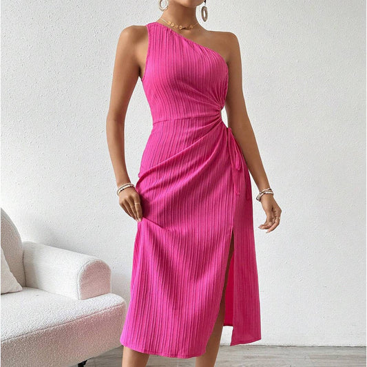 Women¡¯s elegant one-shoulder slit dress