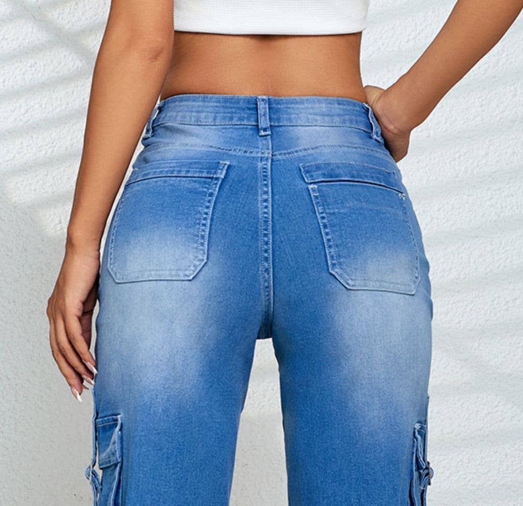 AB MULTI-POCKET STRETCH STRAIGHT LEG DENIM PANTS